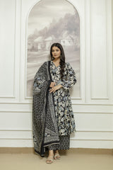 Noir Bloom Floral Cotton Anarkali Set