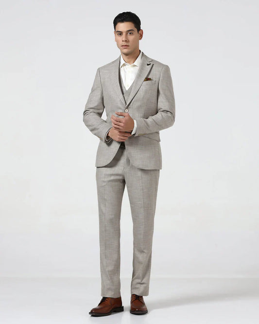 Brown Three Piece Textured Suit - Dayle