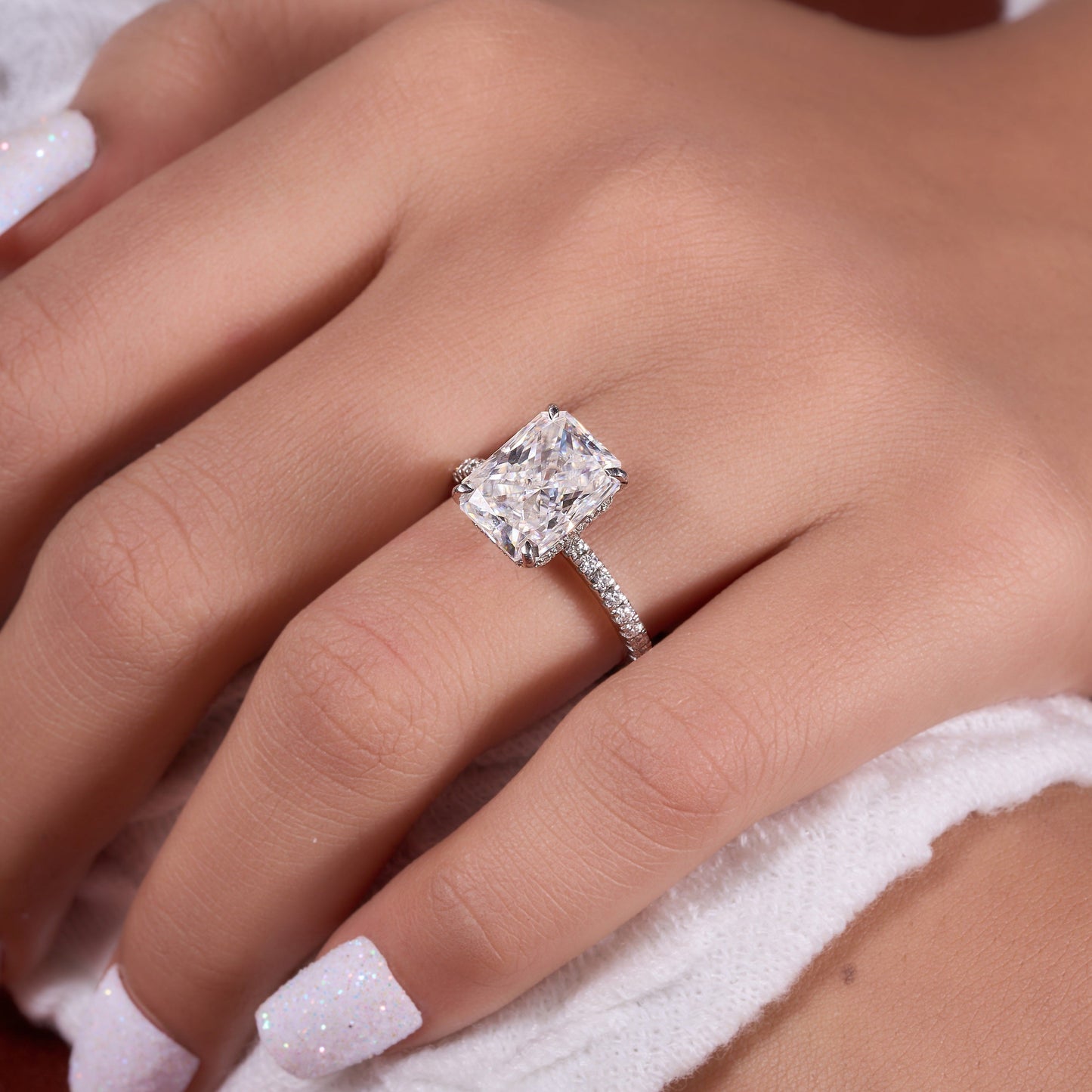 Elongated 3.15 Ct Radiant Cut Lab Grown Diamond Ring