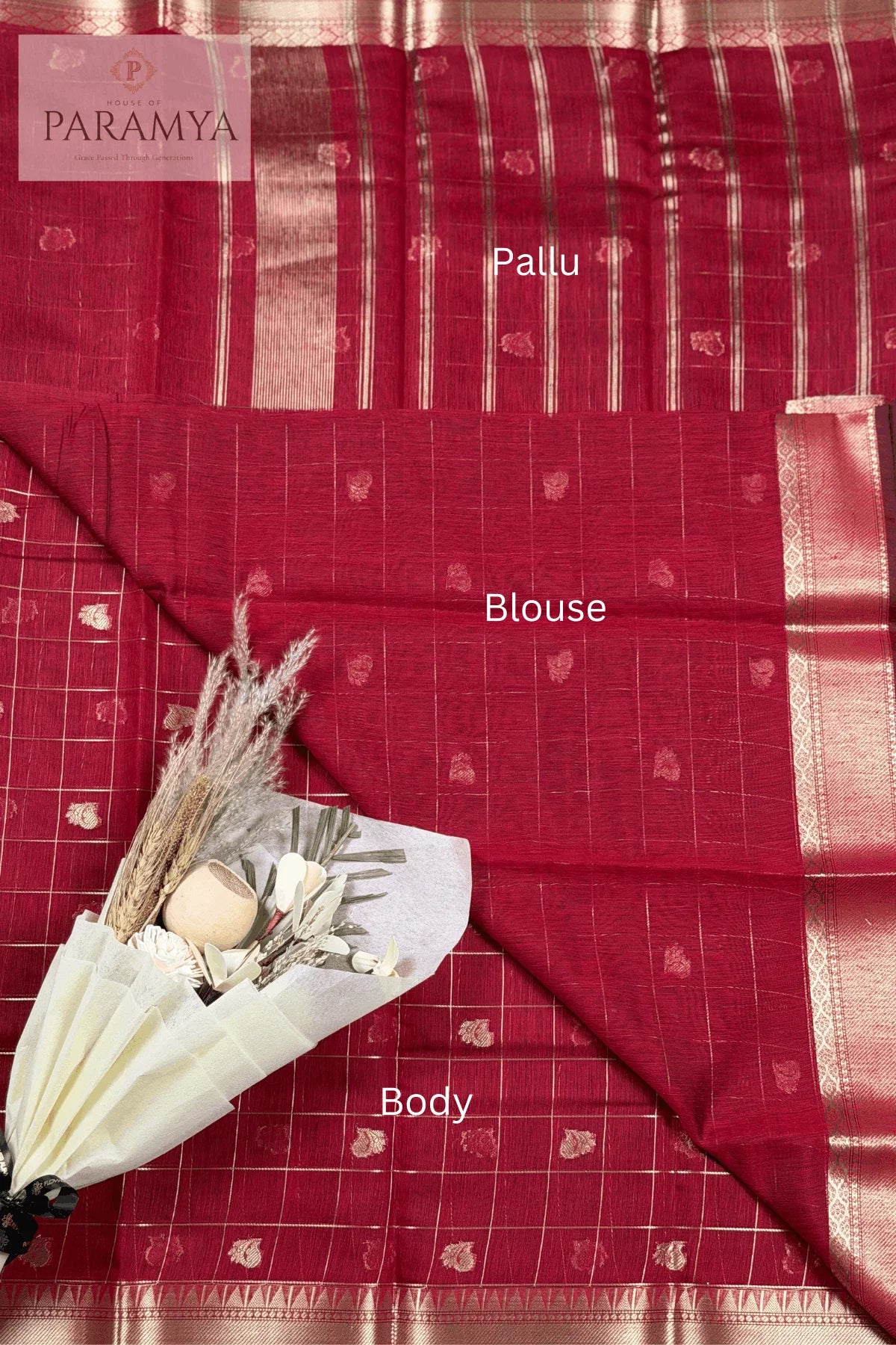 Deep Maroon Raw Silk Saree with Gold Zari Border