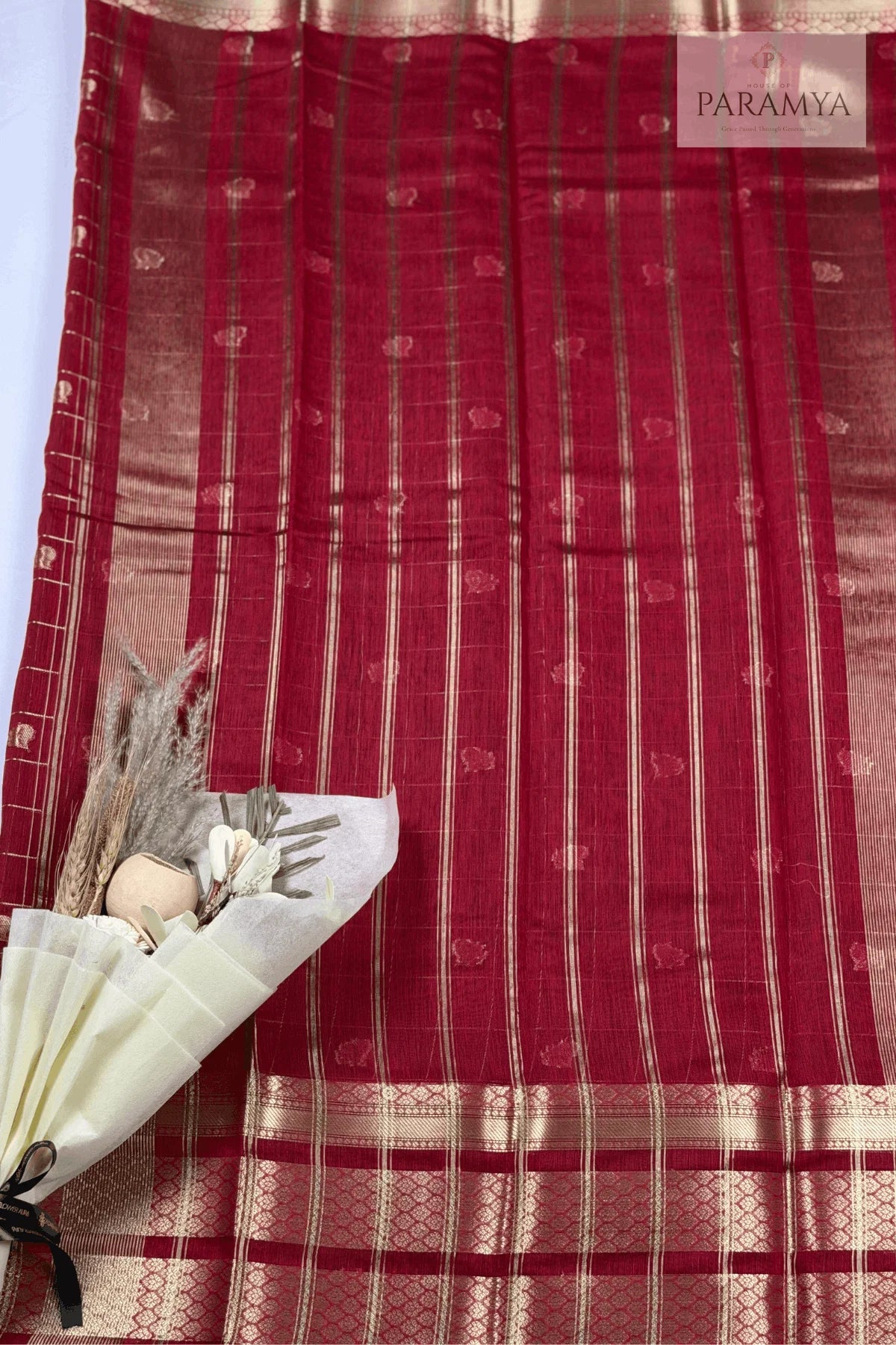 Deep Maroon Raw Silk Saree with Gold Zari Border