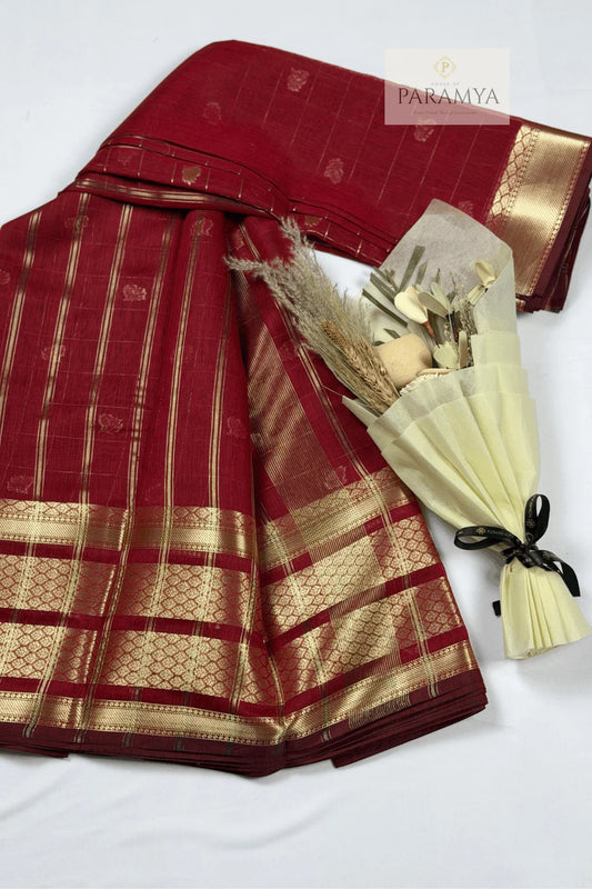 Deep Maroon Raw Silk Saree with Gold Zari Border