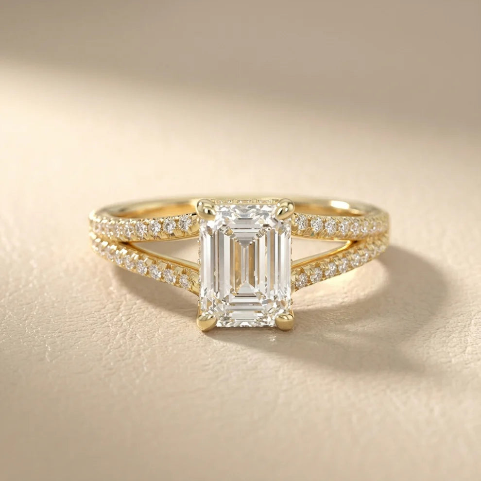 Eternal Embrace Solitaire Emerald Diamond Engagement Ring in Yellow Gold