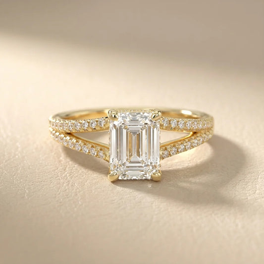 Eternal Embrace Solitaire Emerald Diamond Engagement Ring in Yellow Gold