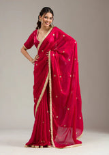 Rani Pink Saree With Matching Blouse Piece