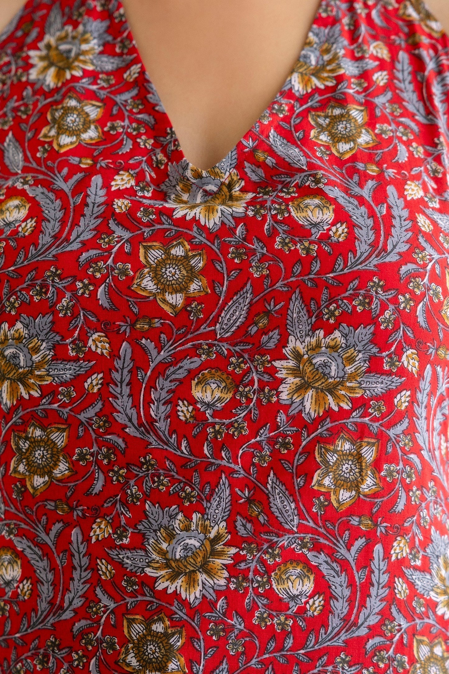 "Mohini Red Halter-Neck Corset Kurti"