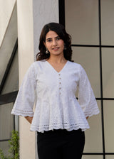 Chitta White Chikankari Peplum Top