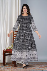 Elegant Black Chikankari Anarkali Kurti Pant Set