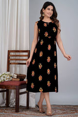 Rivaah Black Printed Flared Sleeveless Kurta