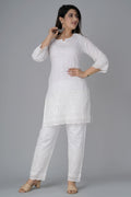 Women's White Chikankari Kurti Pant Set